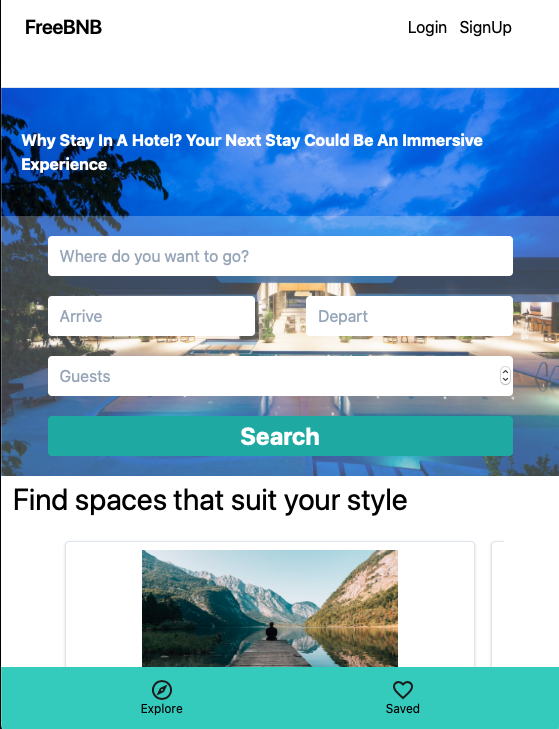 screen shot of freebnb website